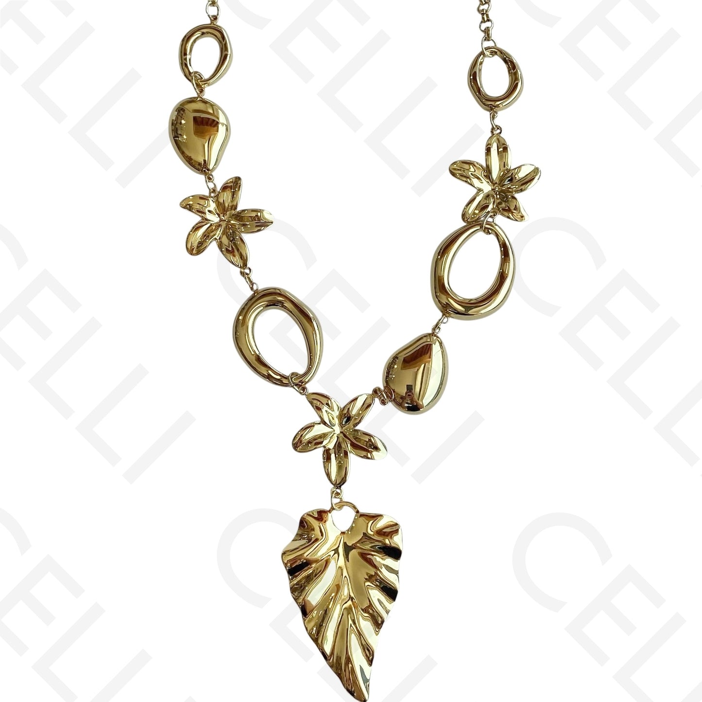 Colar de aço - folha e flores