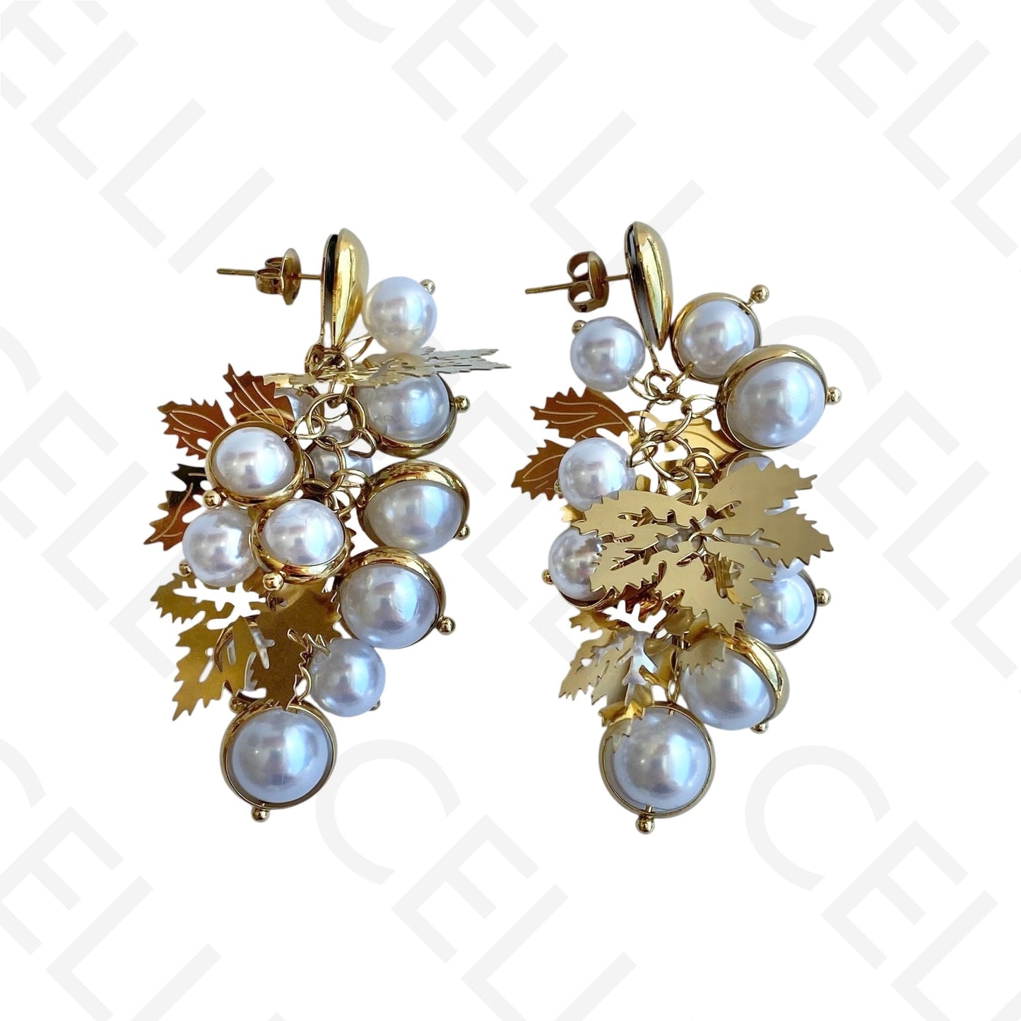 Brinco de aço - folhas y perlas