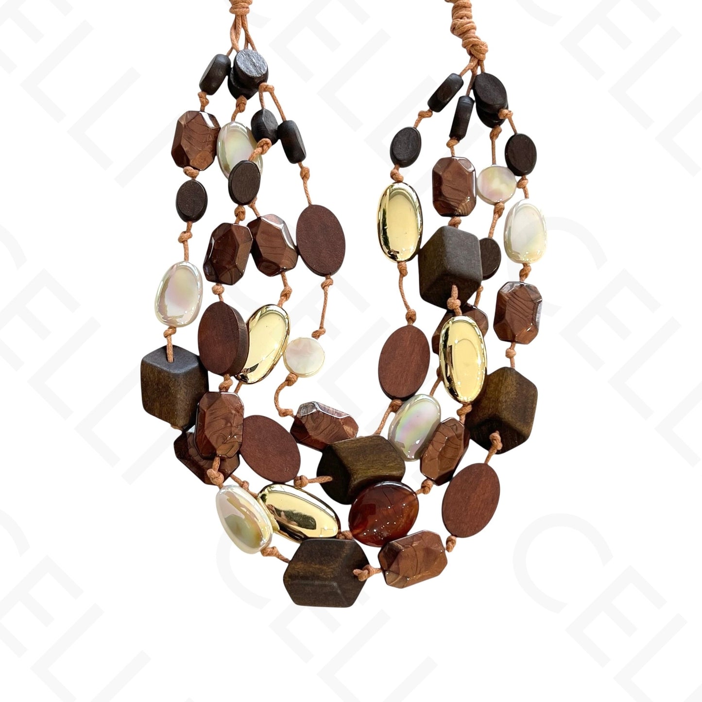 Colar de moda - múltiplo com contas de madeira