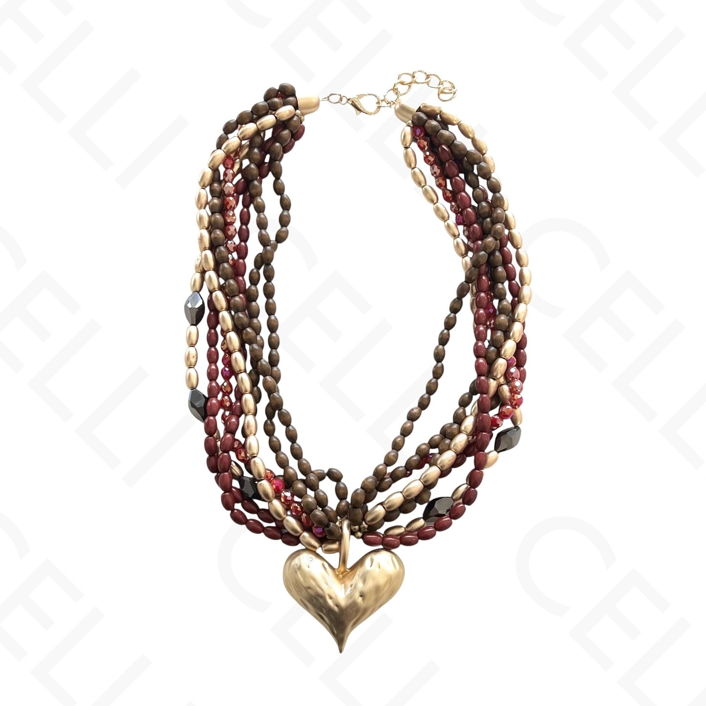 时尚项链 - 多层,木珠,心形