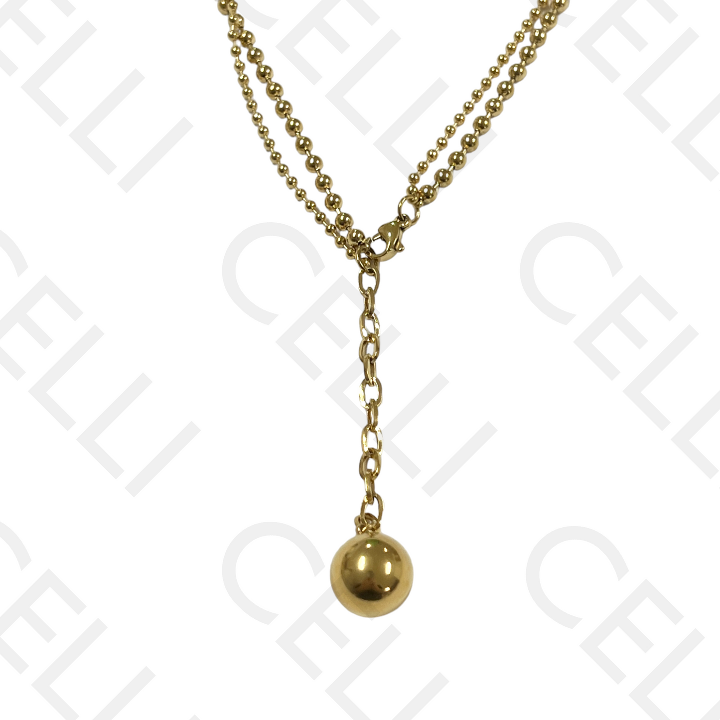 钢制项链 - 双层带球