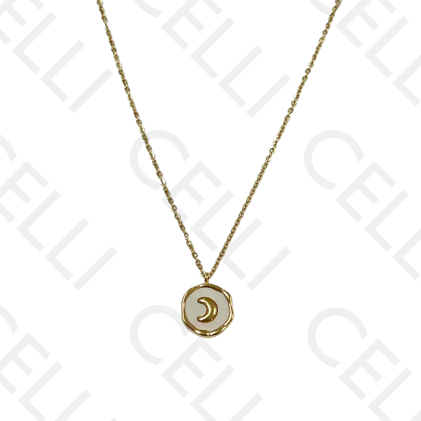 Steel Necklace - half moon with mother-of-pearl