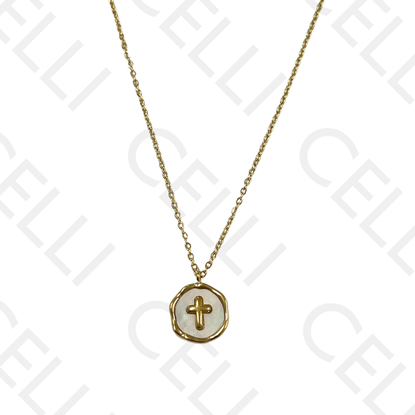 钢制项链 - 母贝十字架