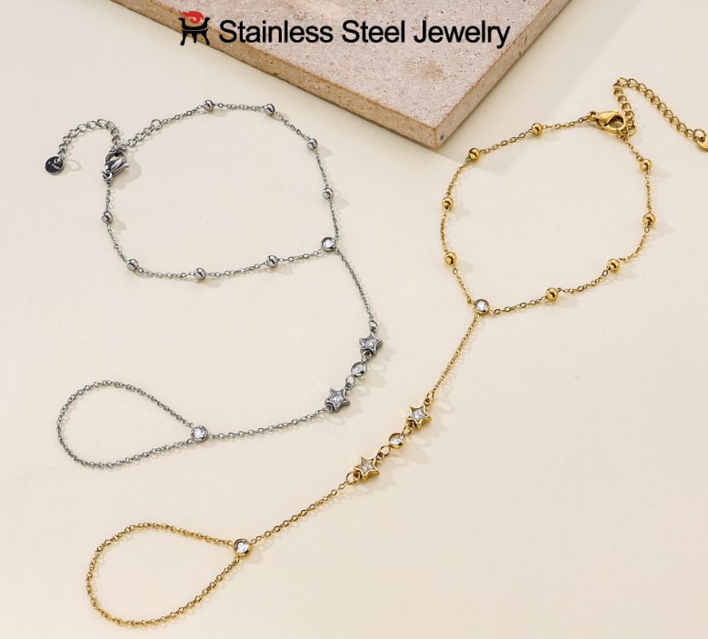 钢制手链 - 手腕和手指链 - 闪亮星星