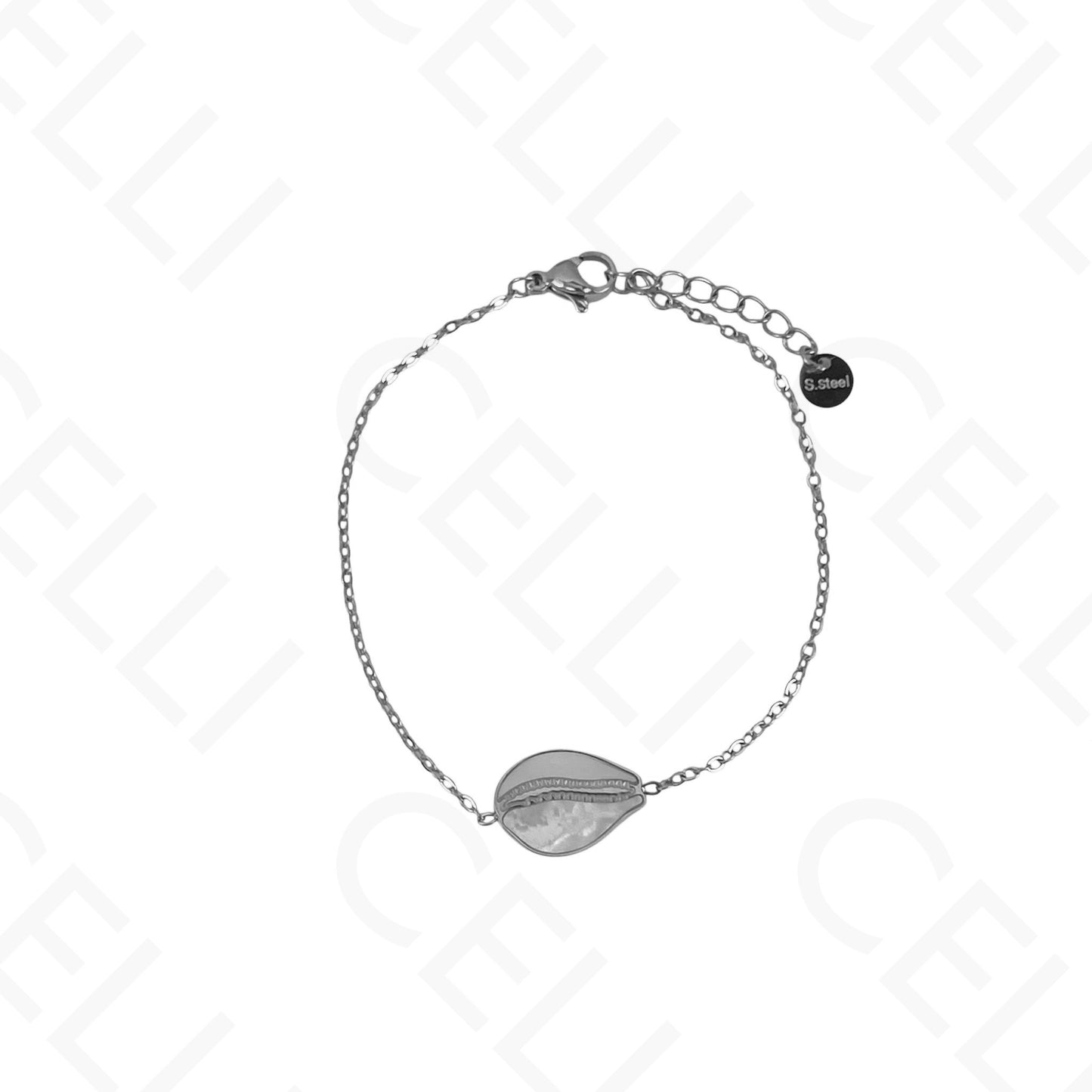Collar/Pendientes/Pulsera de acero - Concha de cauri con nácar