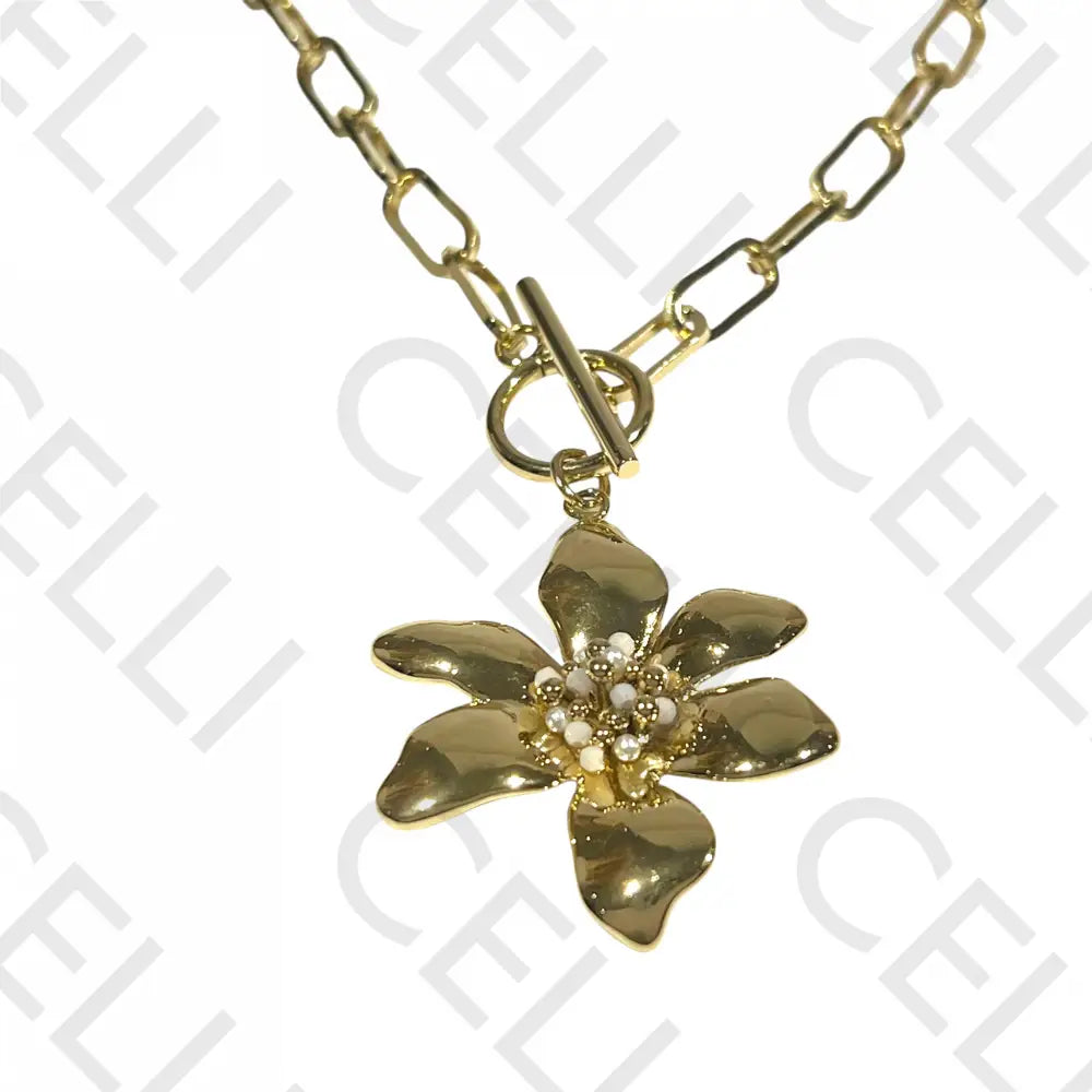 Colar De Aço - Flor Com Cristais Facetados