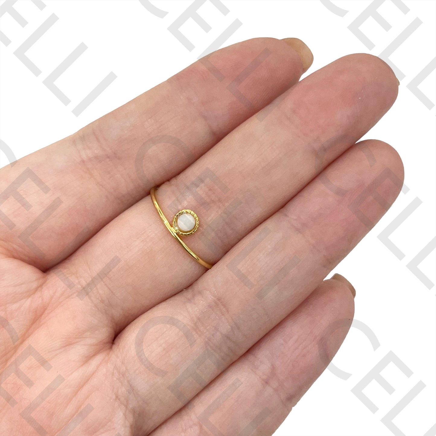 Steel Ring - thin with natural stone