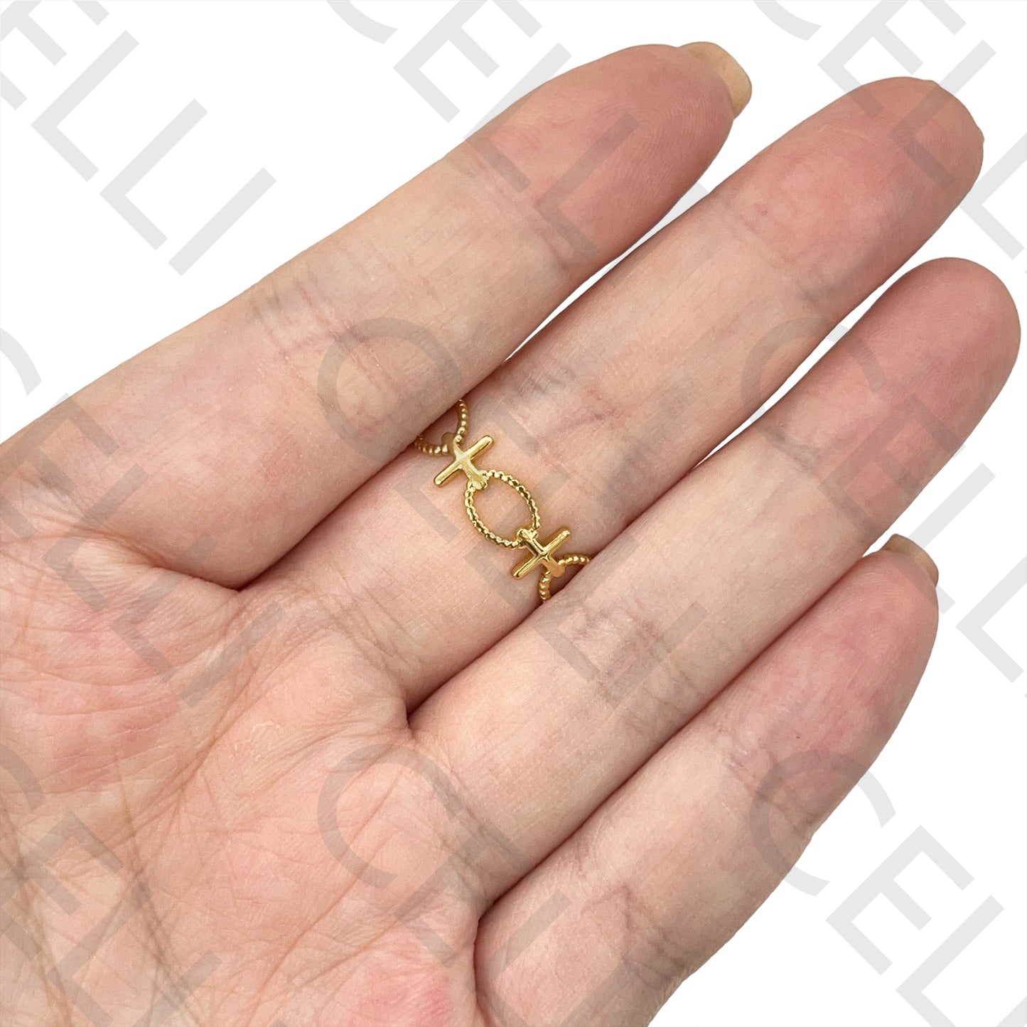 钢制戒指 - 十字与椭圆形