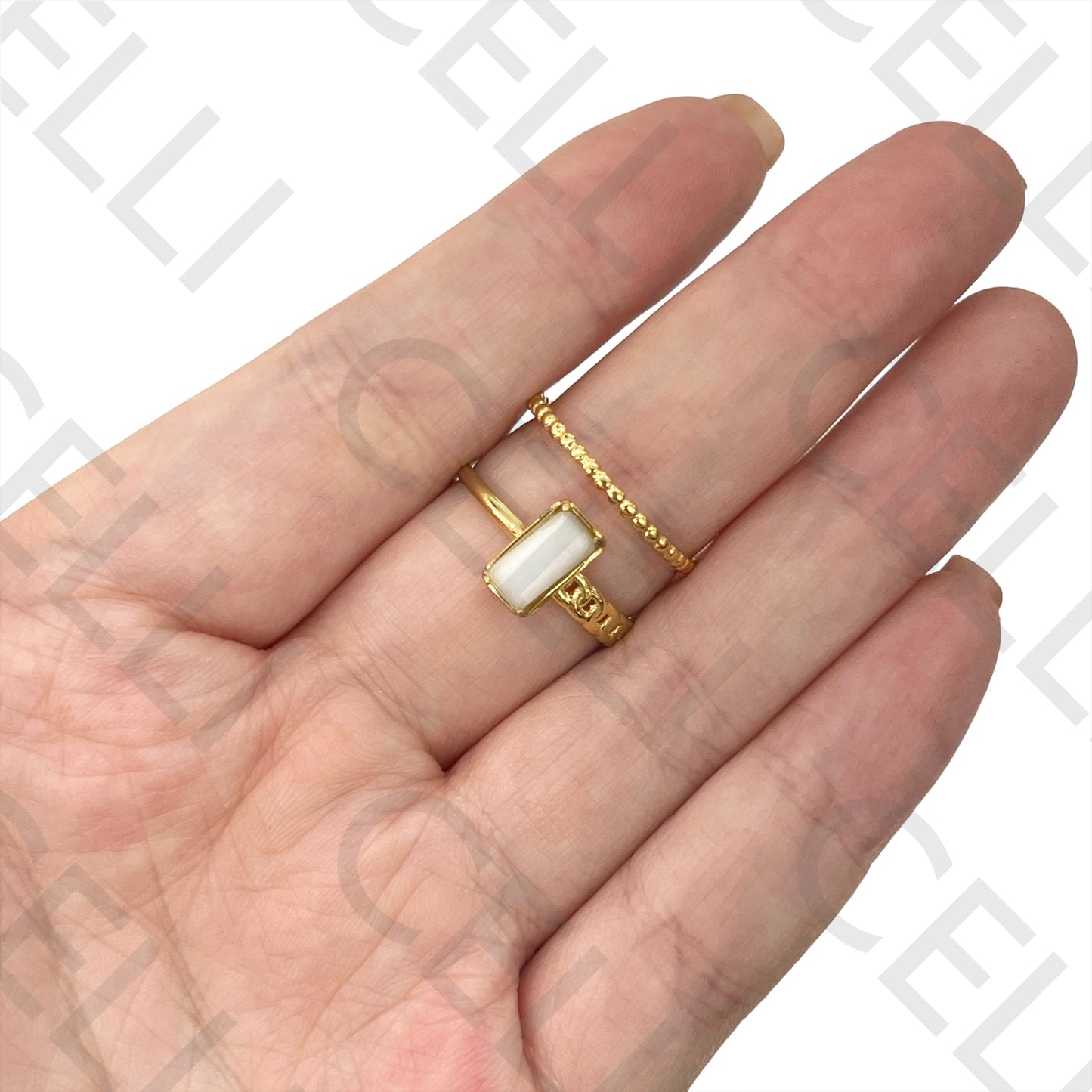 Anillo de acero - piedra natural rectangular