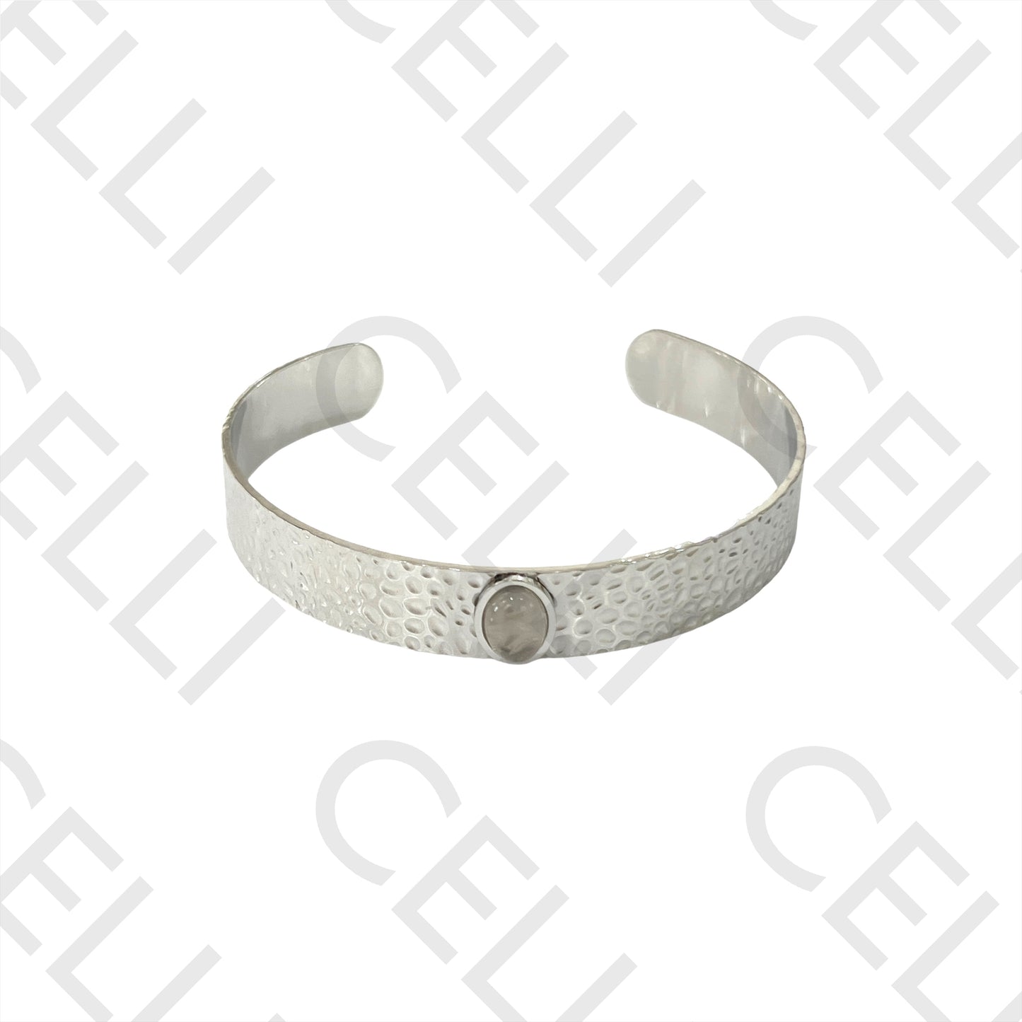 Bracelete de Aço - detalhado com pedra natural rosa