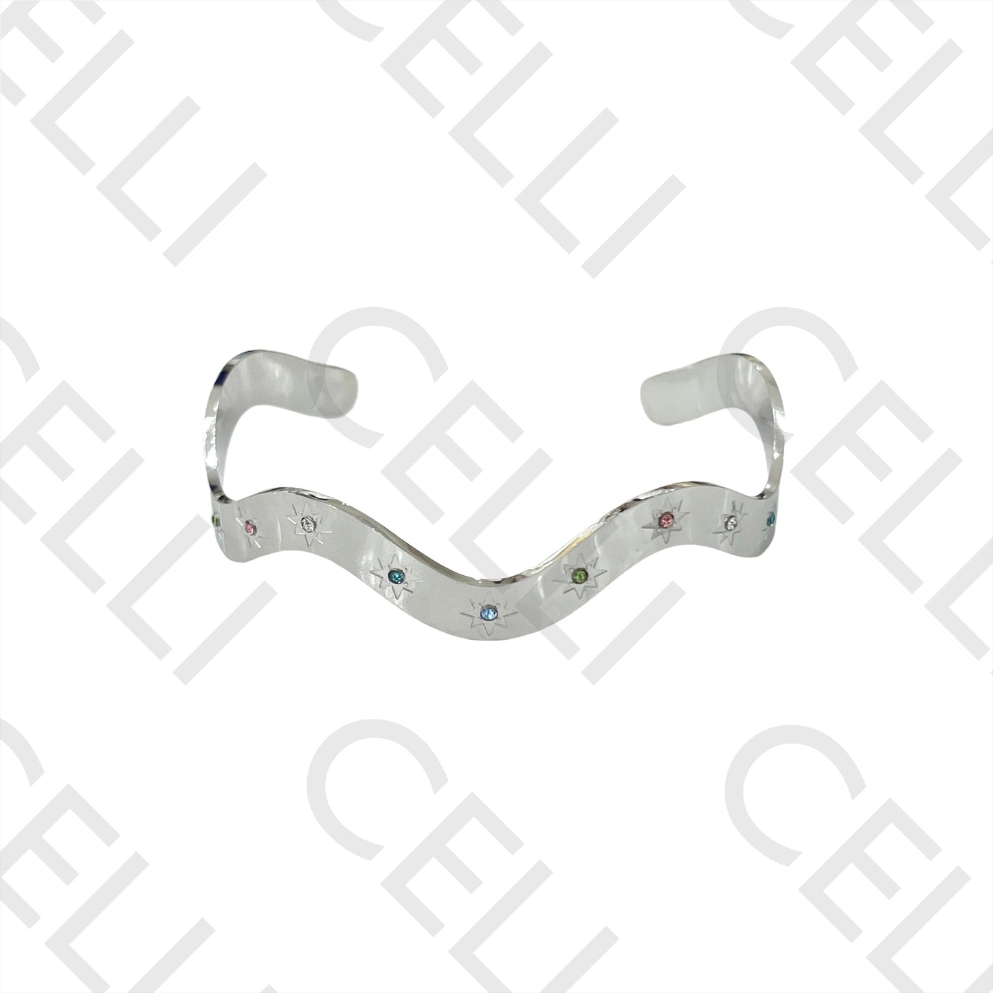 不锈钢手链 - 波浪形,彩色亮钻