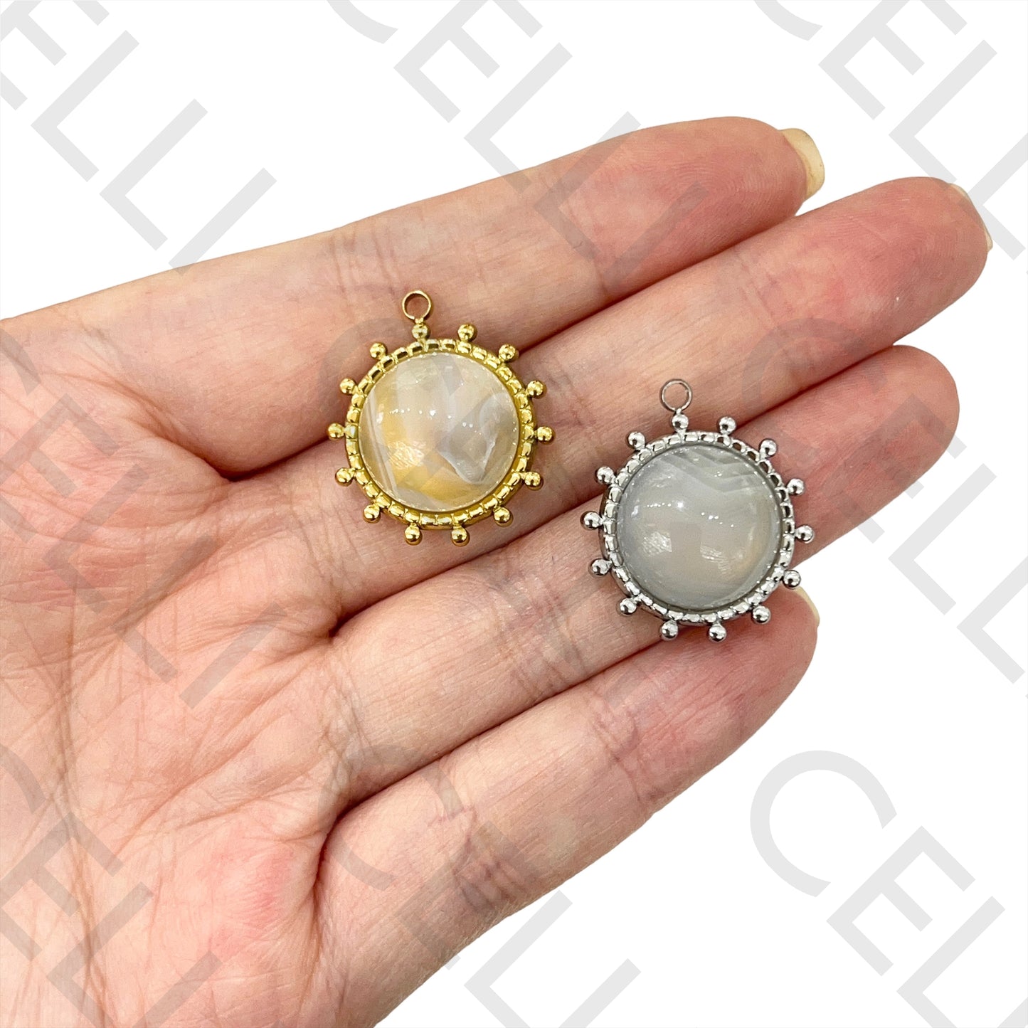 Medalha de Aço com Pedra Natural - redondo