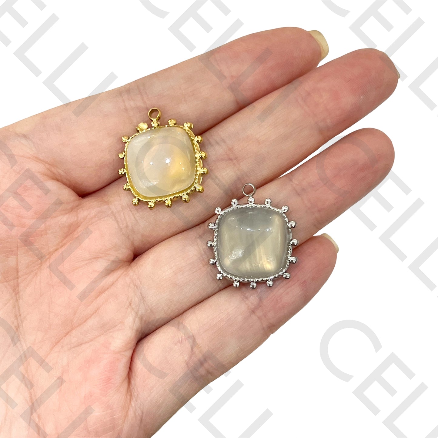 Medalha de Aço com Pedra Natural - quadrado