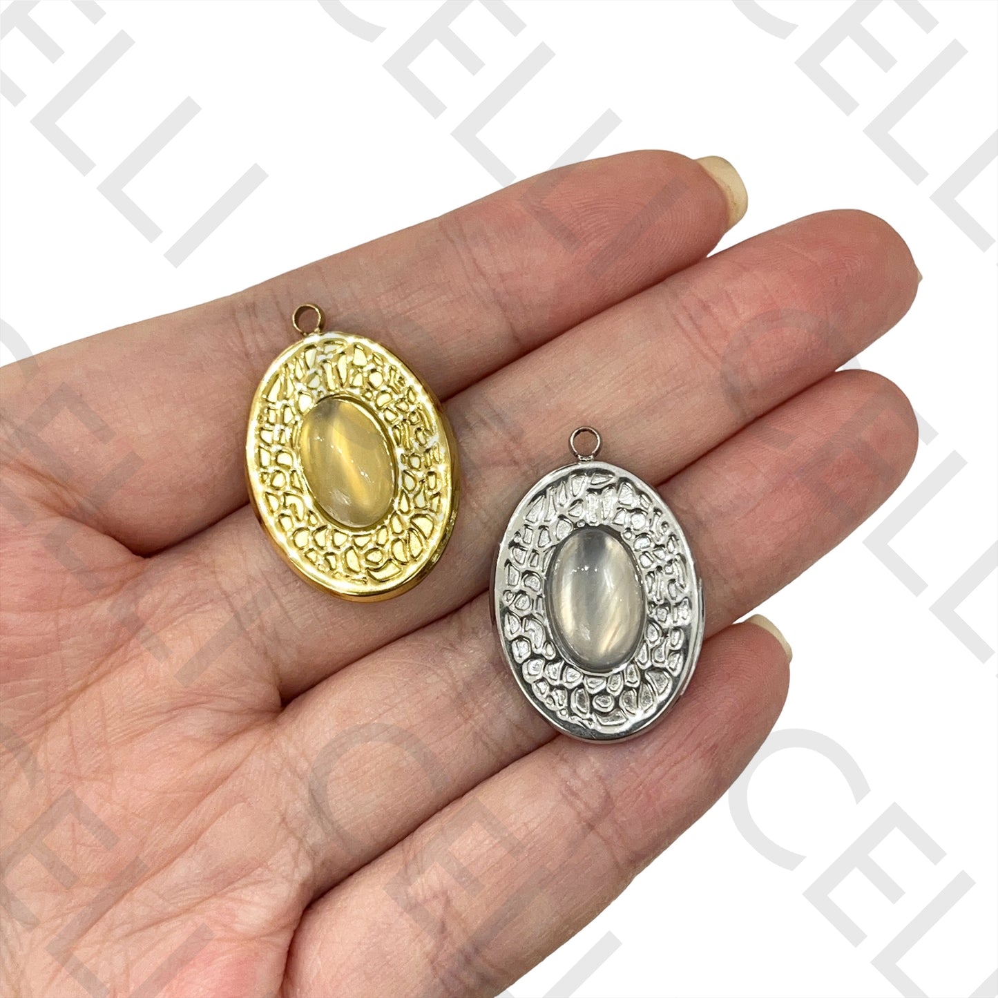 Medalha de Aço com Pedra Natural - oval