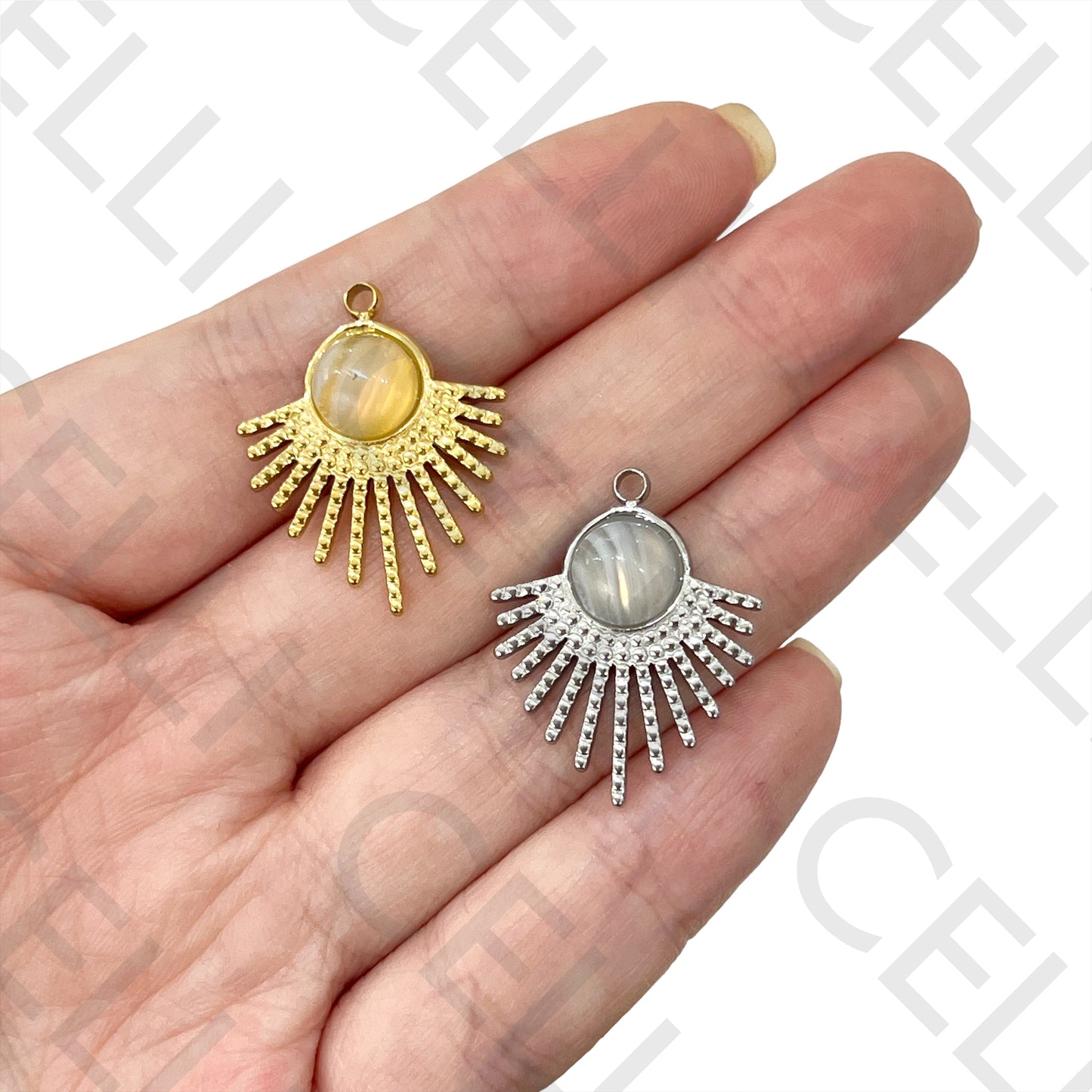 Medalha de Aço com Pedra Natural