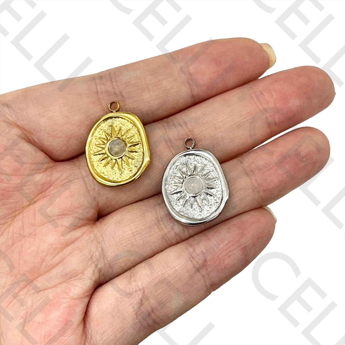 Medalha de Aço com Pedra Natural - sol