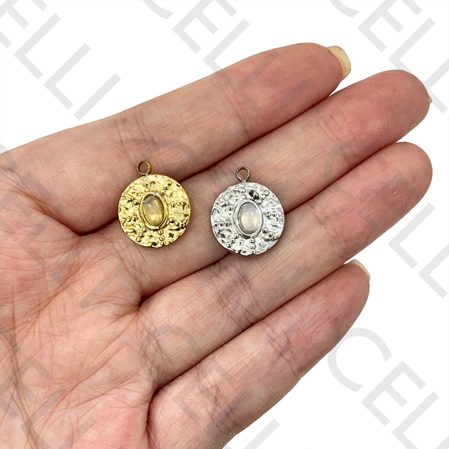 Medalha de Aço com Pedra Natural