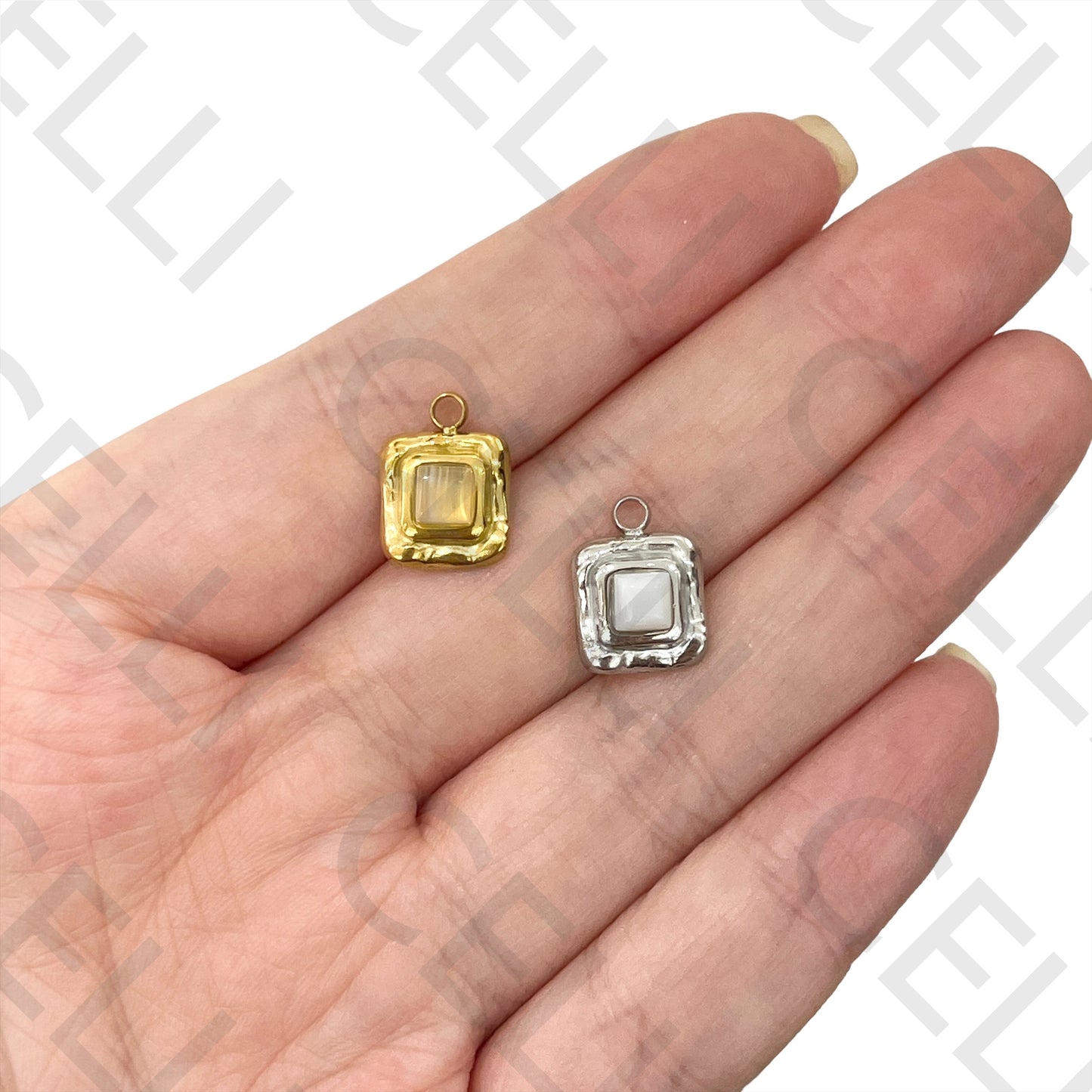 Medalha de Aço com Pedra Natural - quadrado