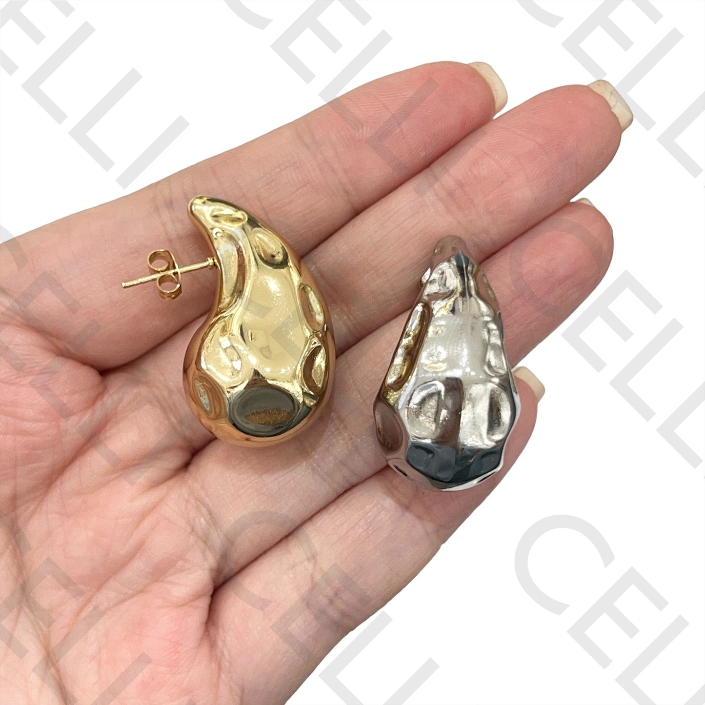 钢制耳环 - 锤打水滴形