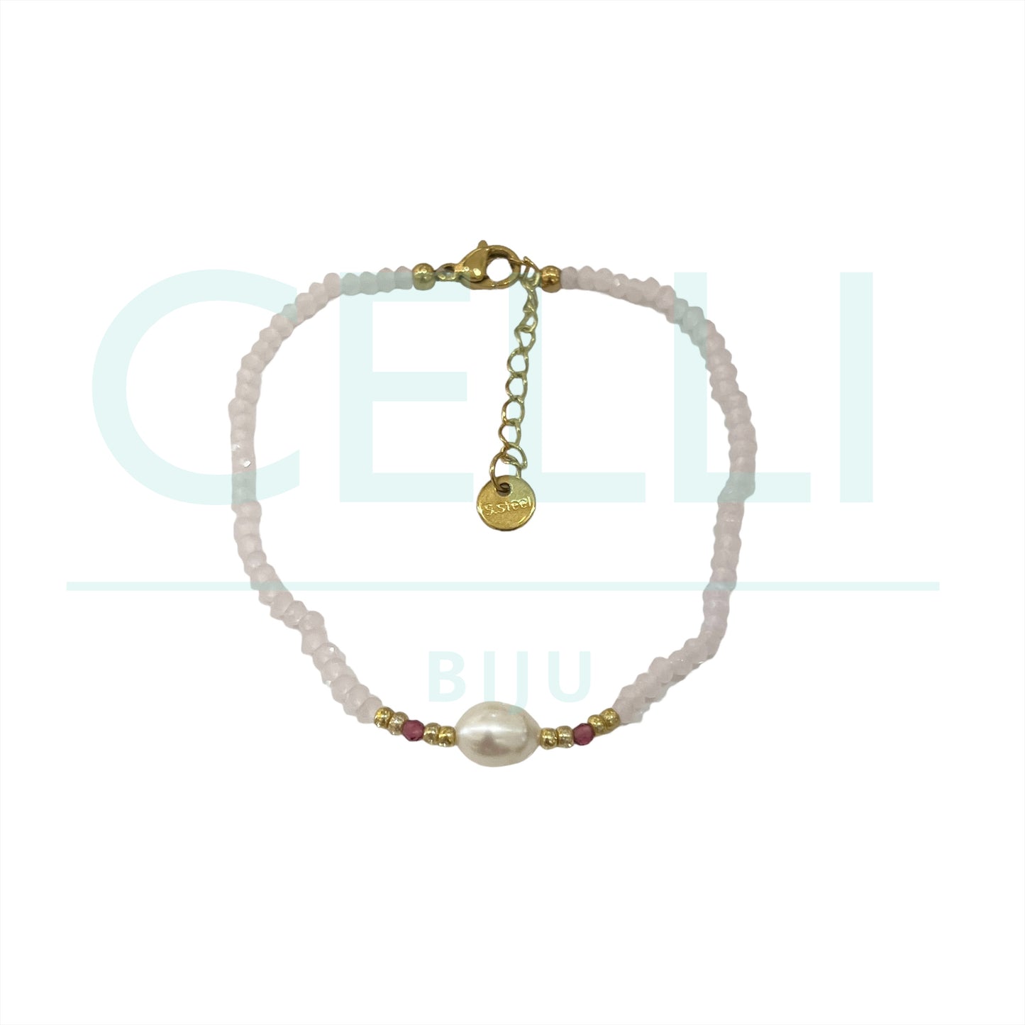 Colar / Pulseira de Aço com pérolas de água doce e cristais facetados