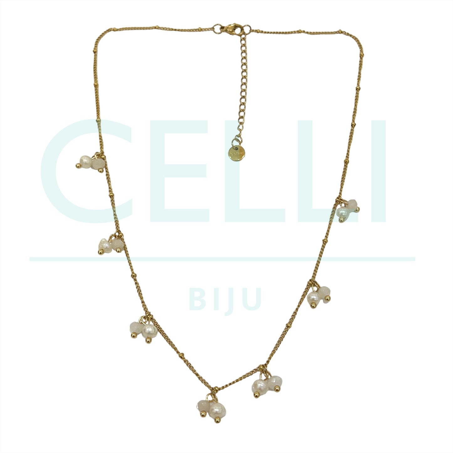 Colar de Aço com pérolas de agua doce e pedras naturais facetados