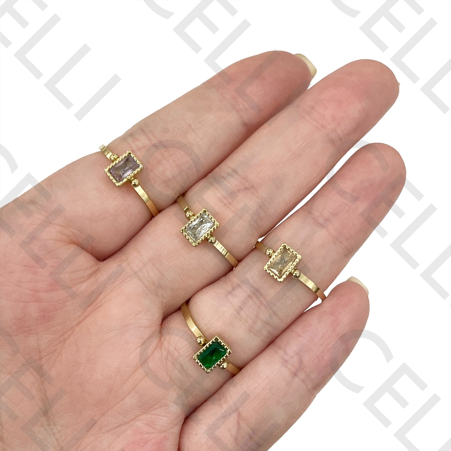 Anel de Aço - brilhante facetado retangular detalhado