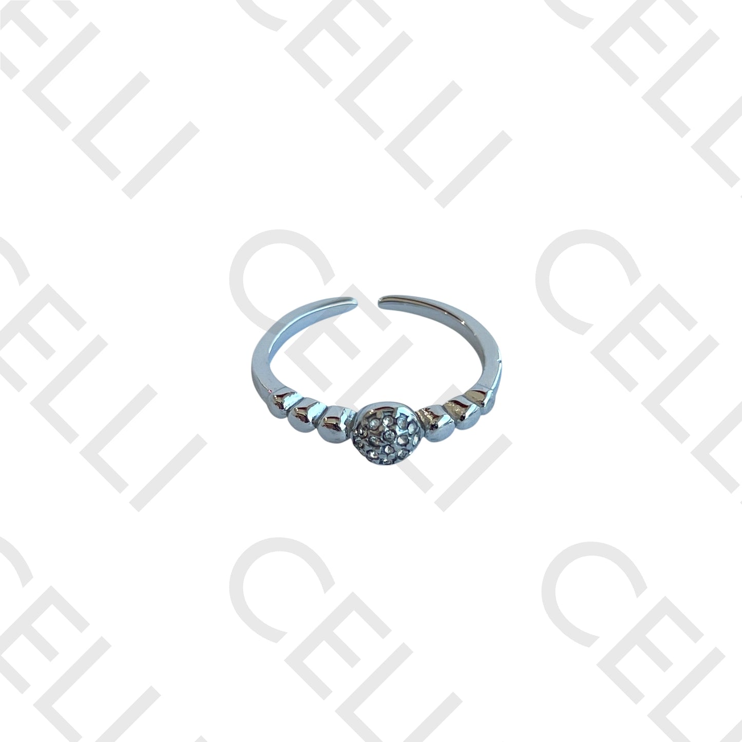 Anel de Aço - bola com brilhantes