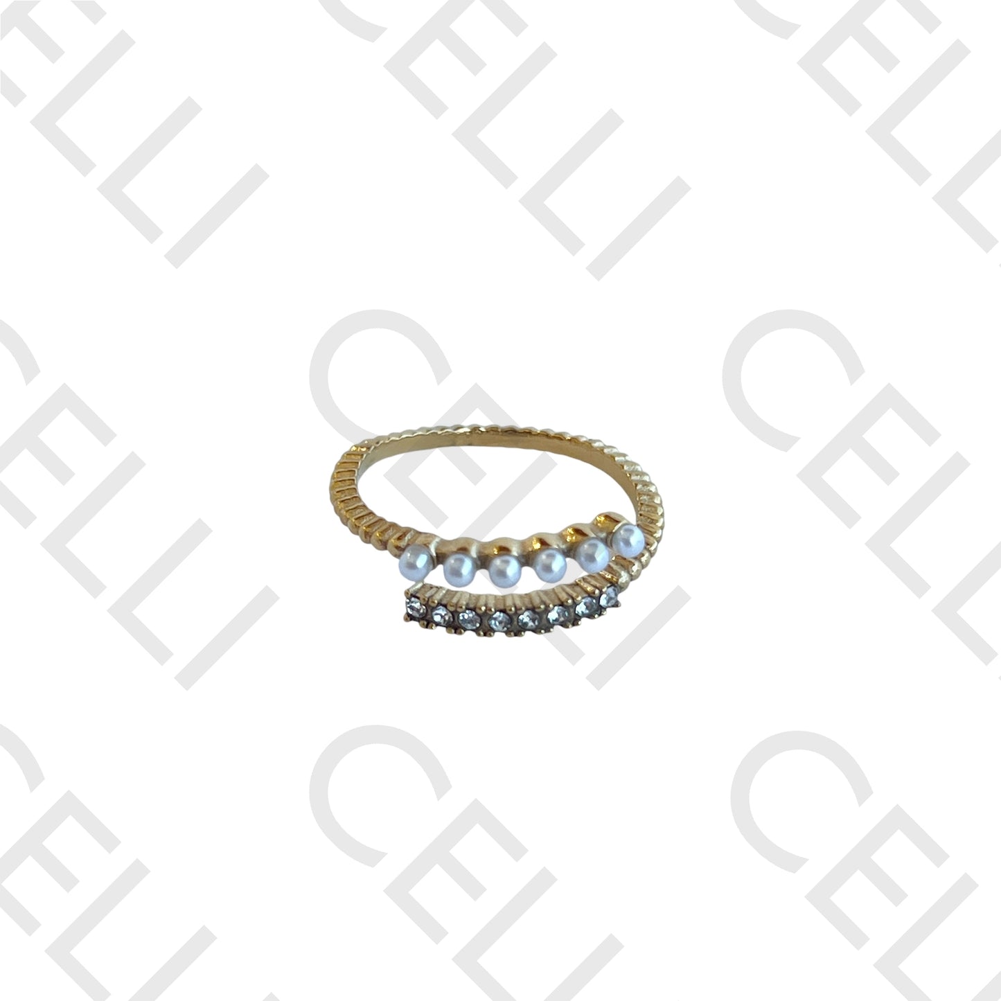 Steel Ring - with diamonds and pearls
