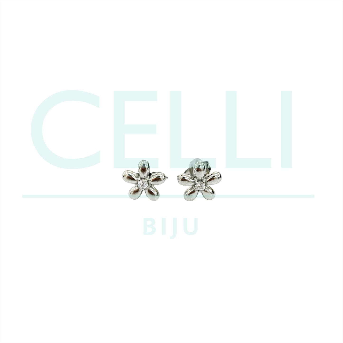 Brinco de Aço com medalhinha mini - flor com brilhante