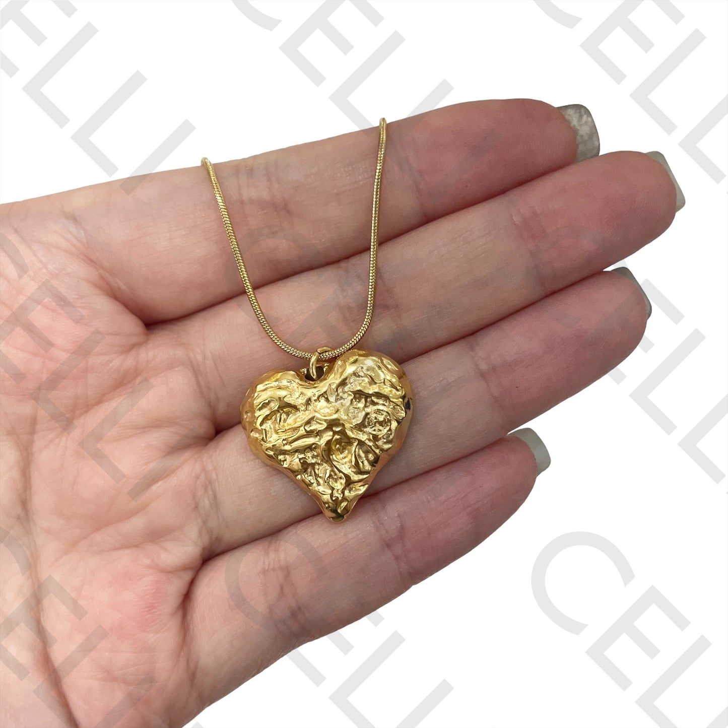 Steel Necklace - Embossed Heart Design