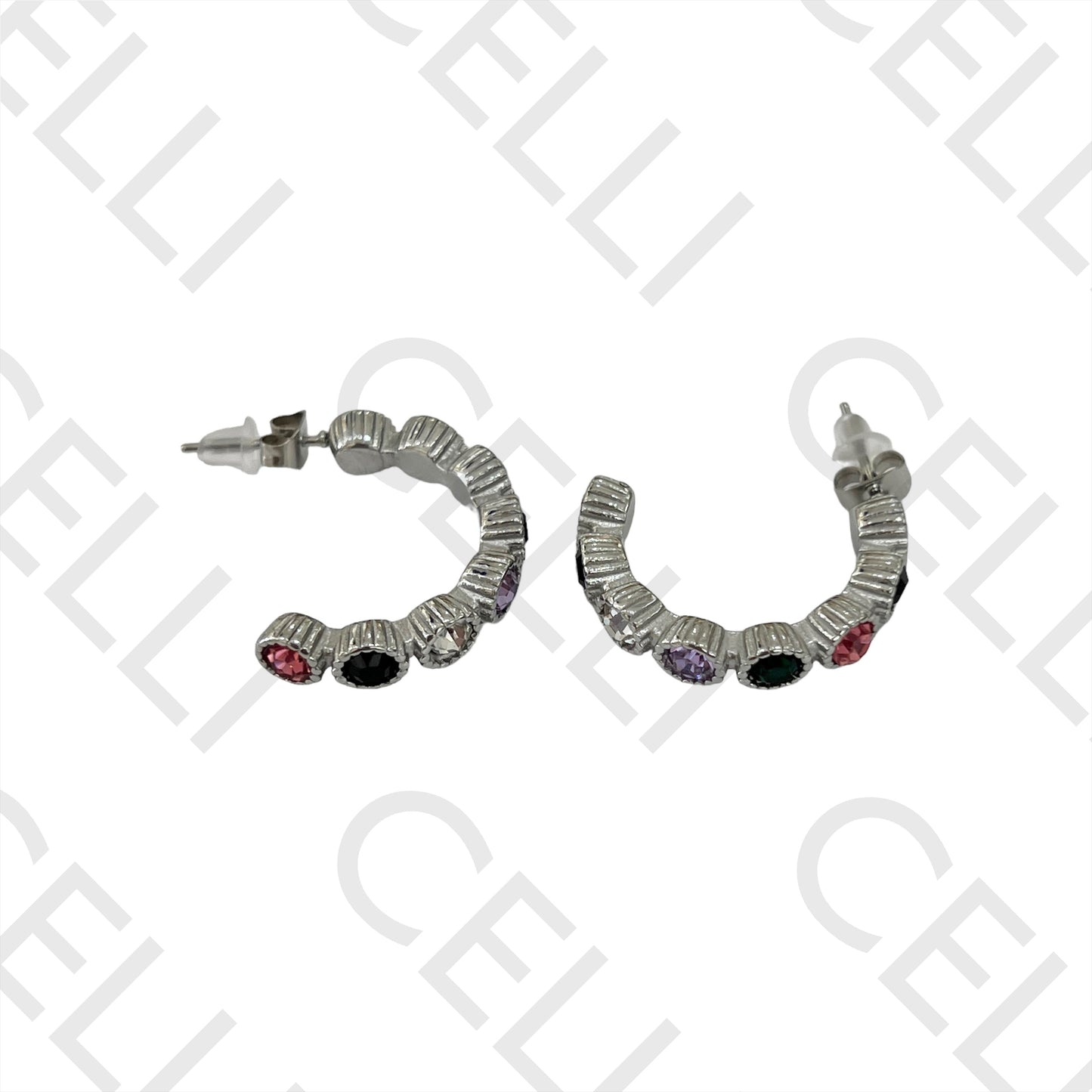 Steel Hoop Earring - Colored Zirconias