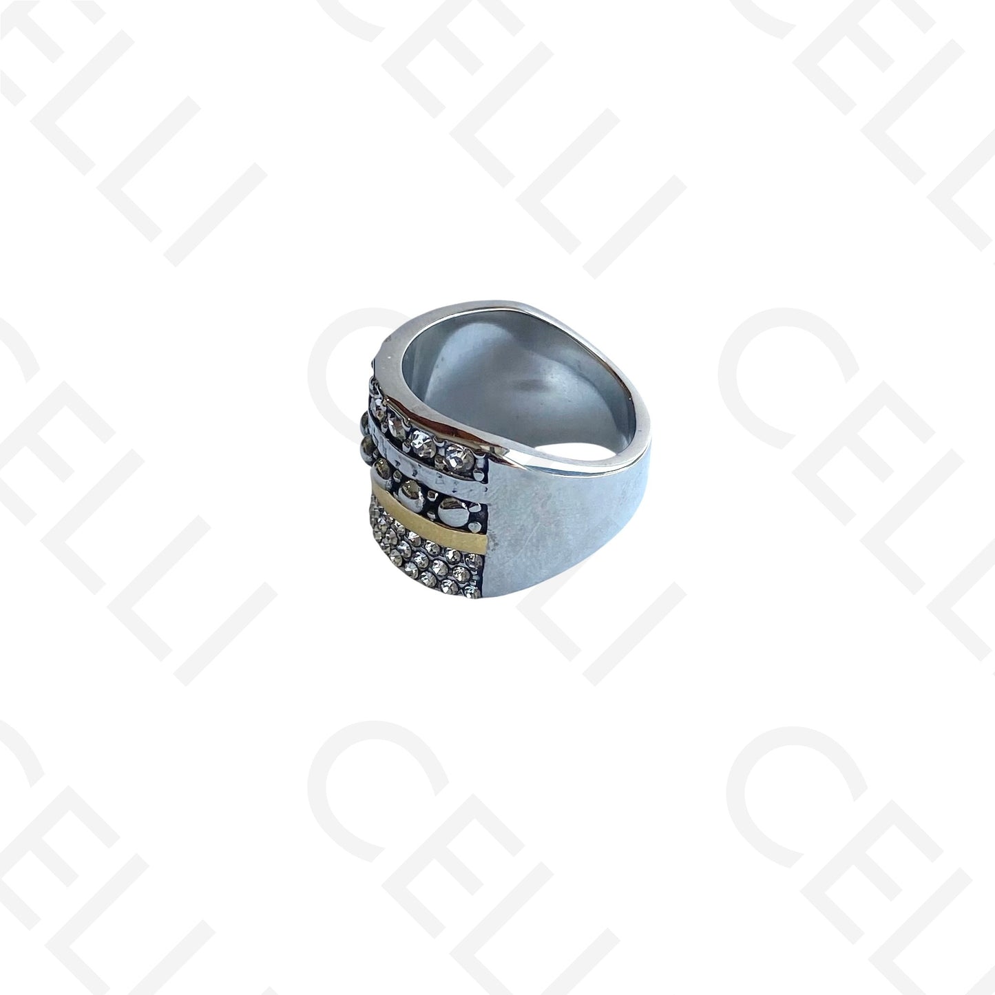 Anel de Aço - 2 tons com brilhantes