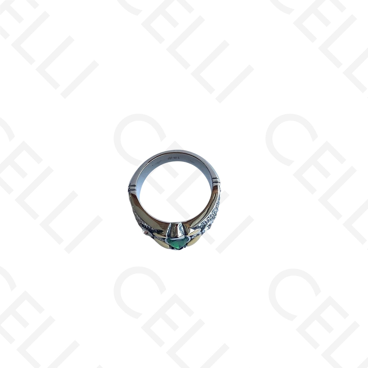 Anel de Aço - 2 tons com brilhante verde