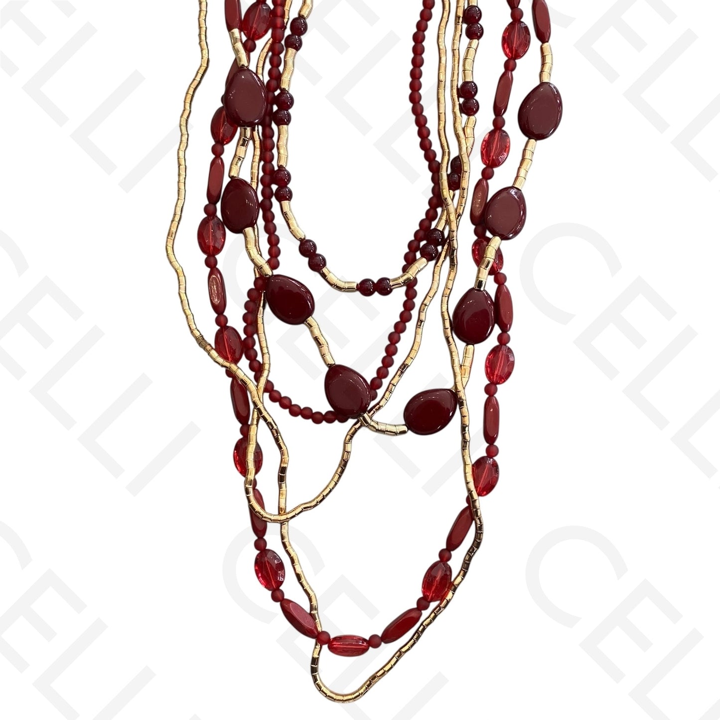 Colar de moda - múltiplo com contas de resina vermelho