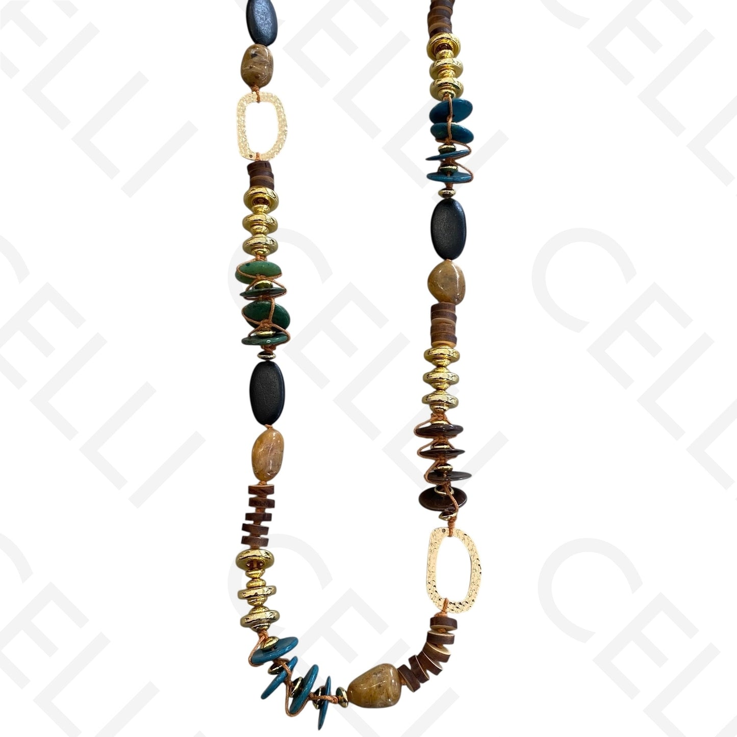 Colar de moda - contas de resina e madeira