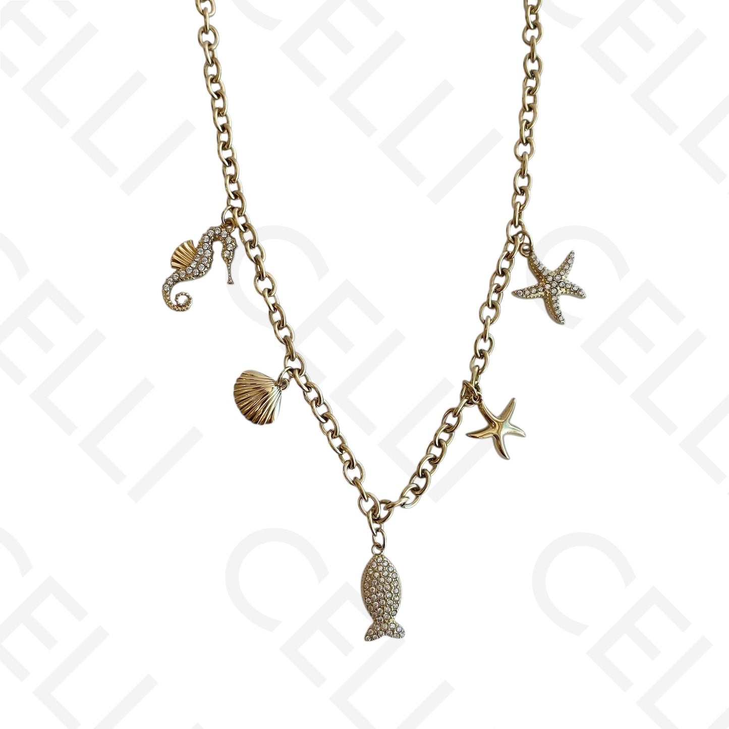 钢制项链 - 海洋元素加锆石