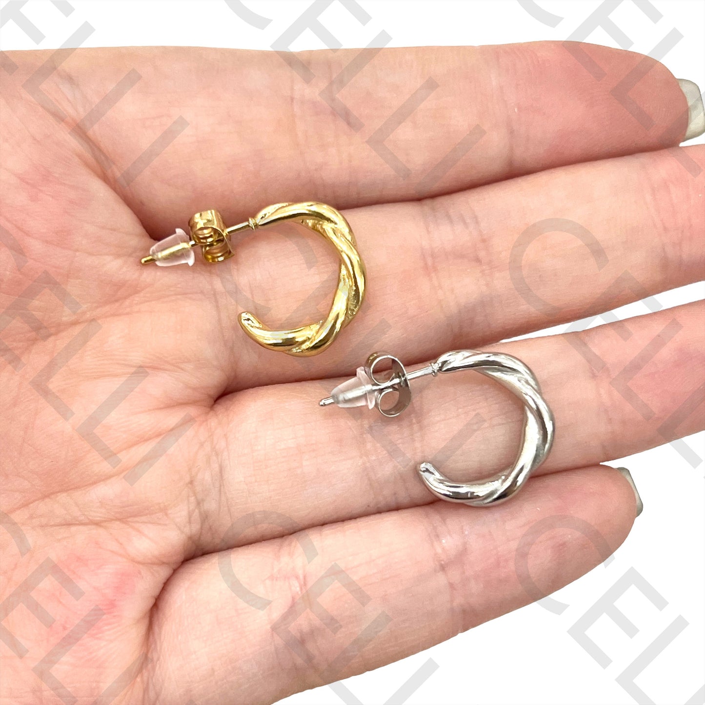 Steel Hoop Earrings - Twisted