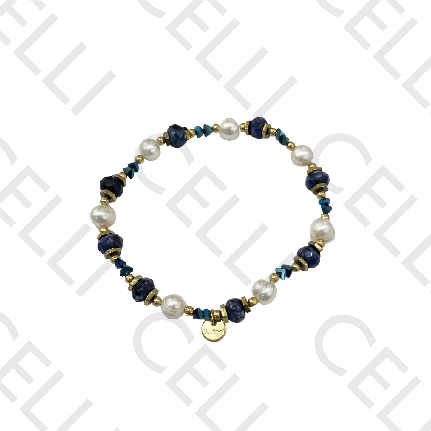 弹性手链搭配淡水珍珠、天然宝石、赤铁矿和钢材