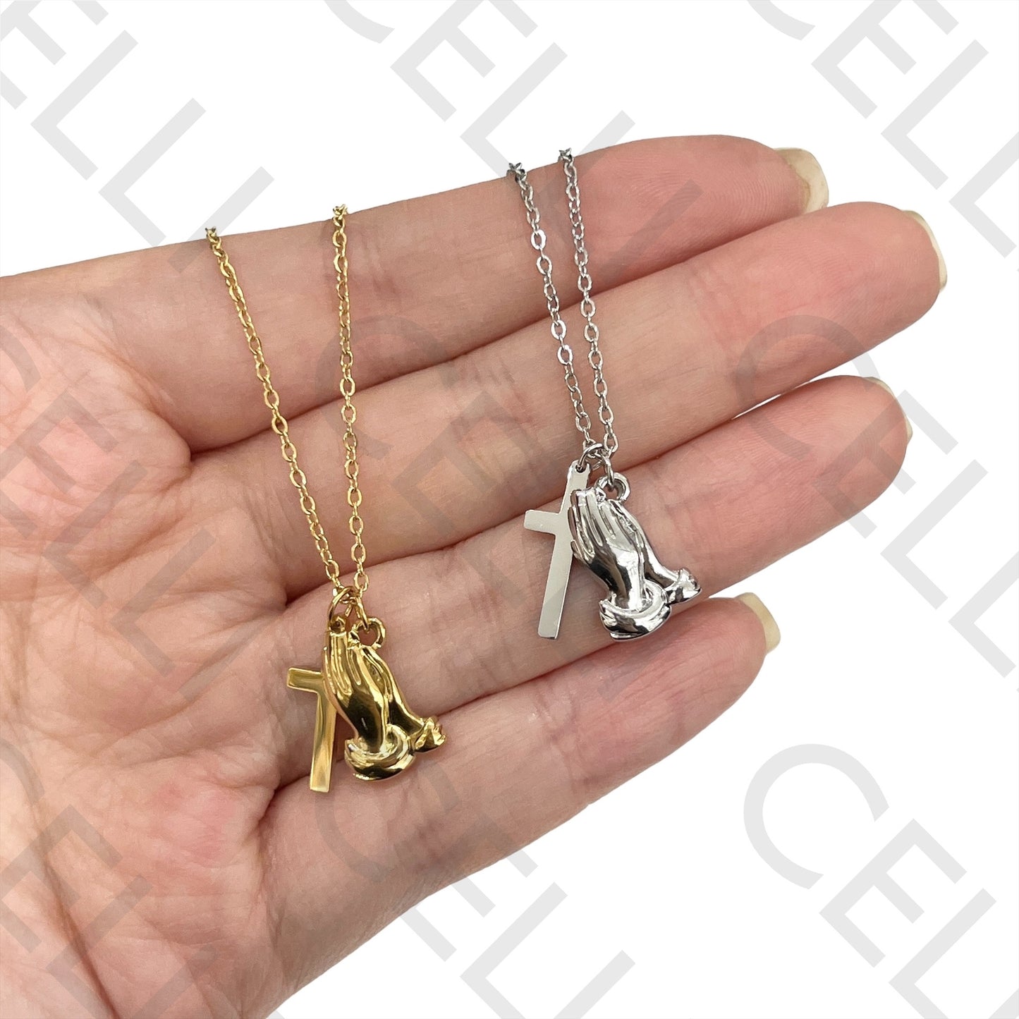 Steel Necklace - Cross and Praying Hand