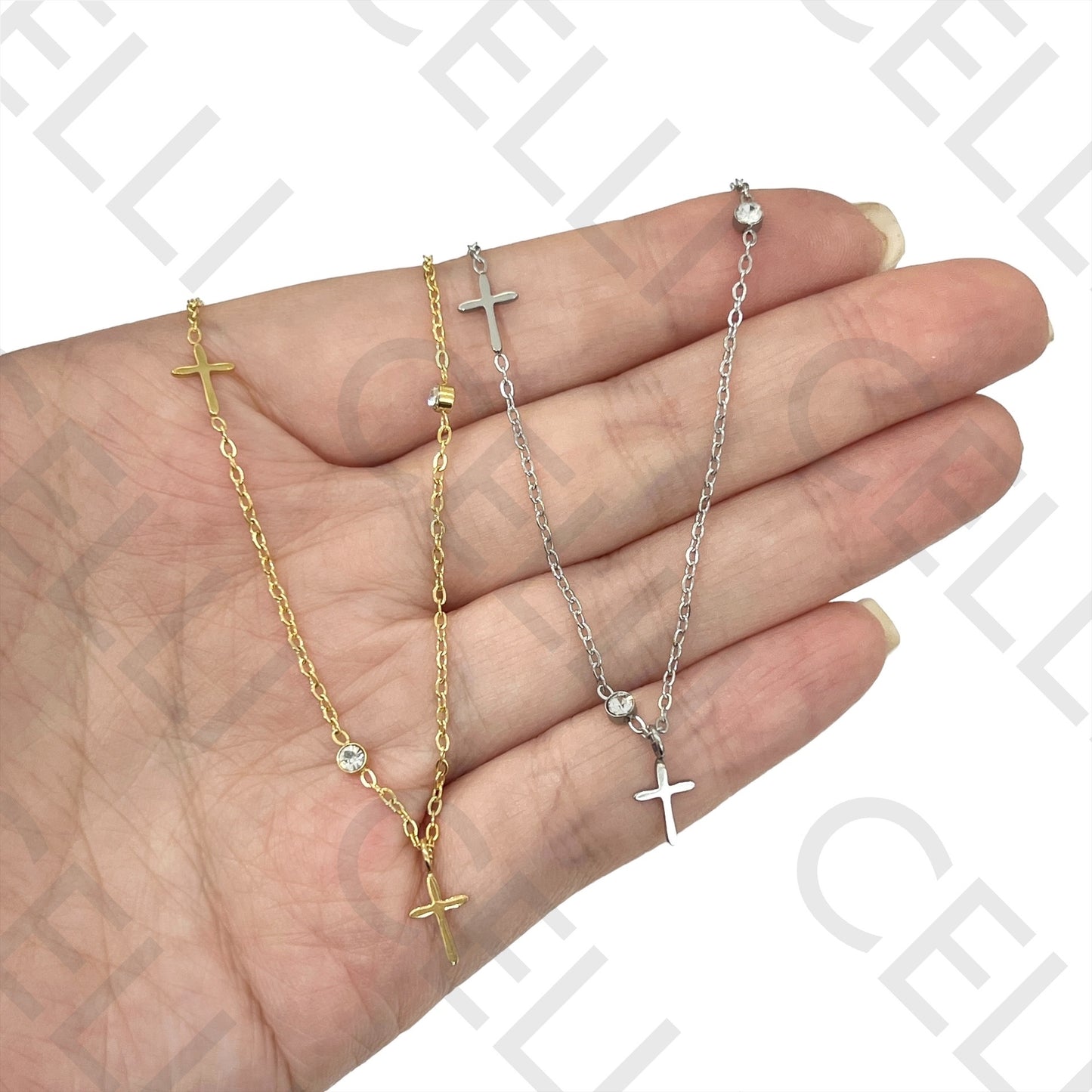 Steel Necklace - interlocking crosses