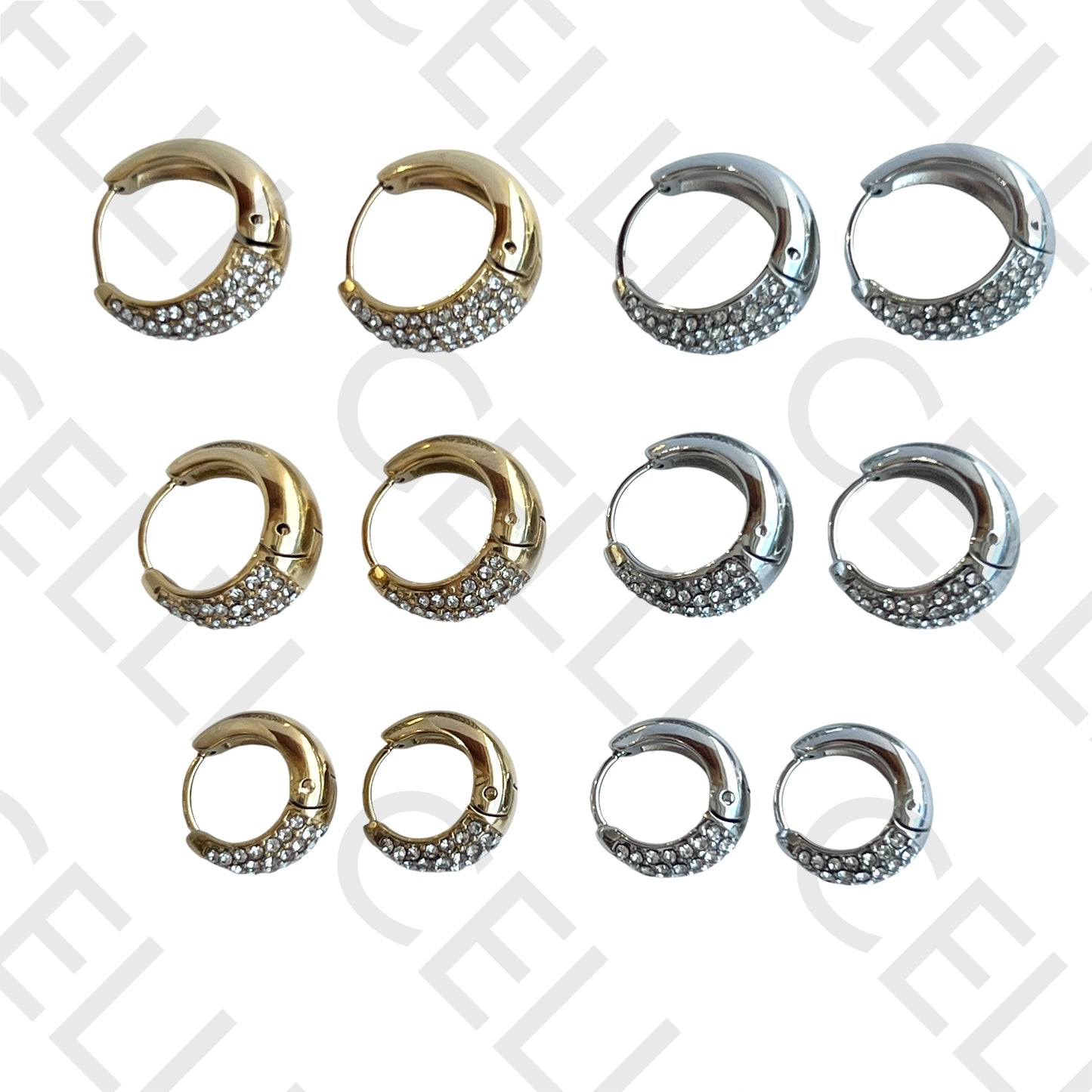 Salto de acero - aro en forma de gota con diamantes.