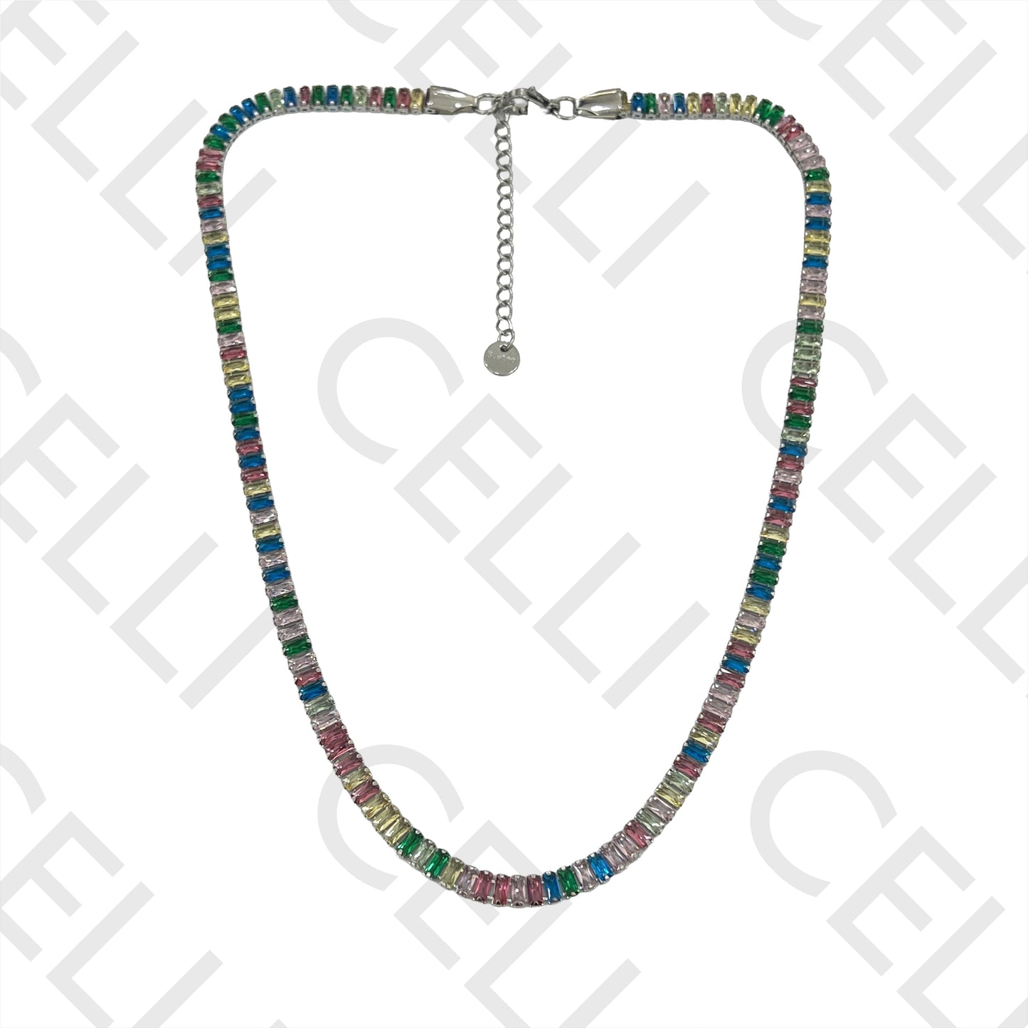 Collar Acero - Circonitas rectangulares simples 5mm 6mm