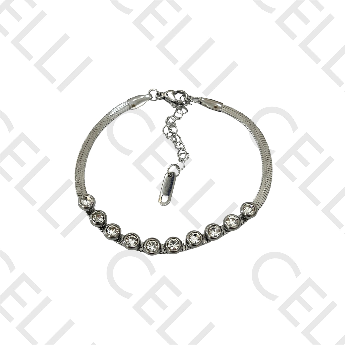 Collar / Pulsera de acero - serpiente plana con diamantes transparentes