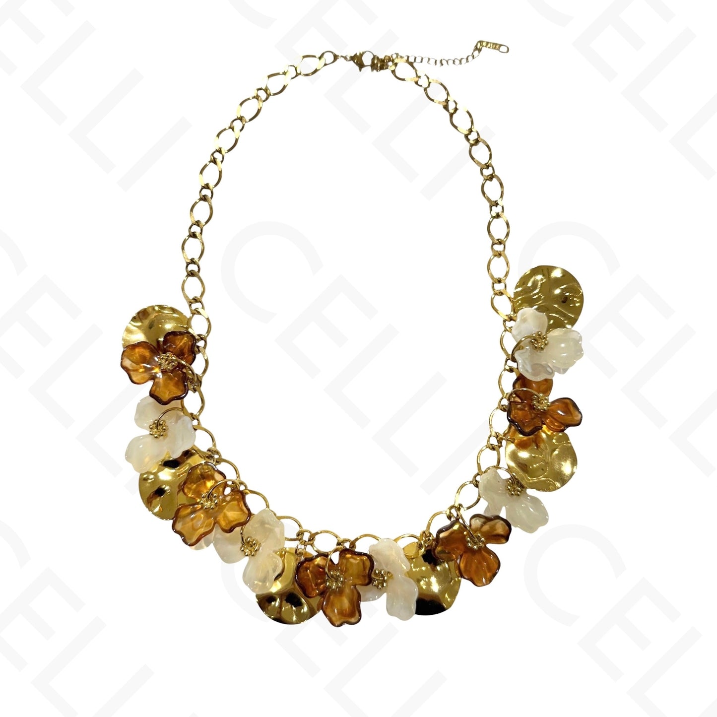 Colar de aço - multi pendentes flores de resina, malha oval