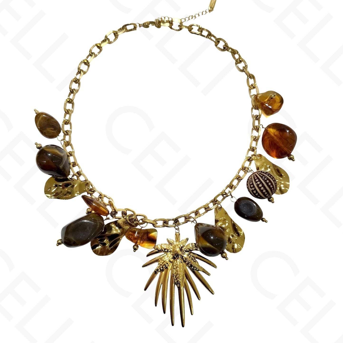 Colar de aço - multi pendentes de resina, folha grande