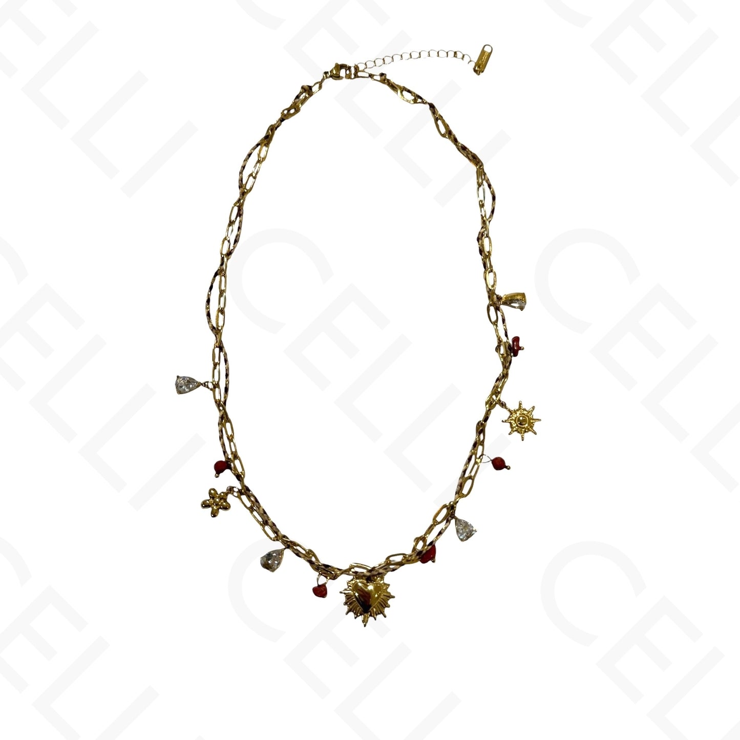 Steel necklace - square with mother-of-pearl