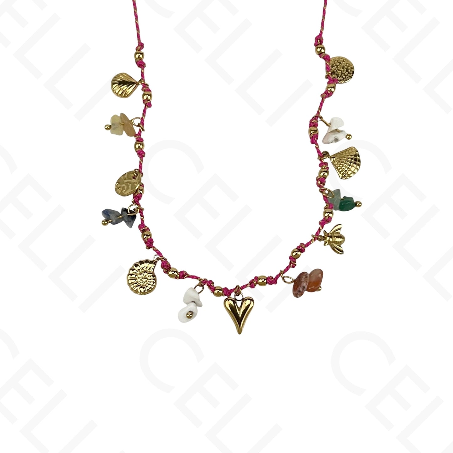 Stainless steel chain with multiple pendants, heart