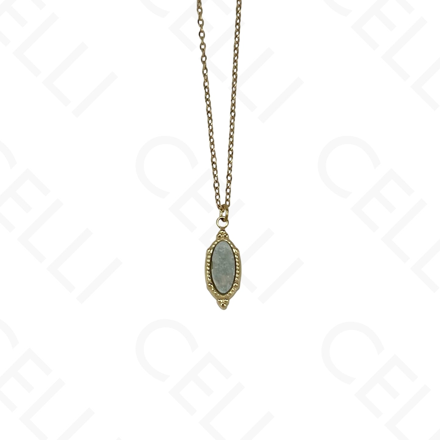 Stainless steel oval natural stone necklace