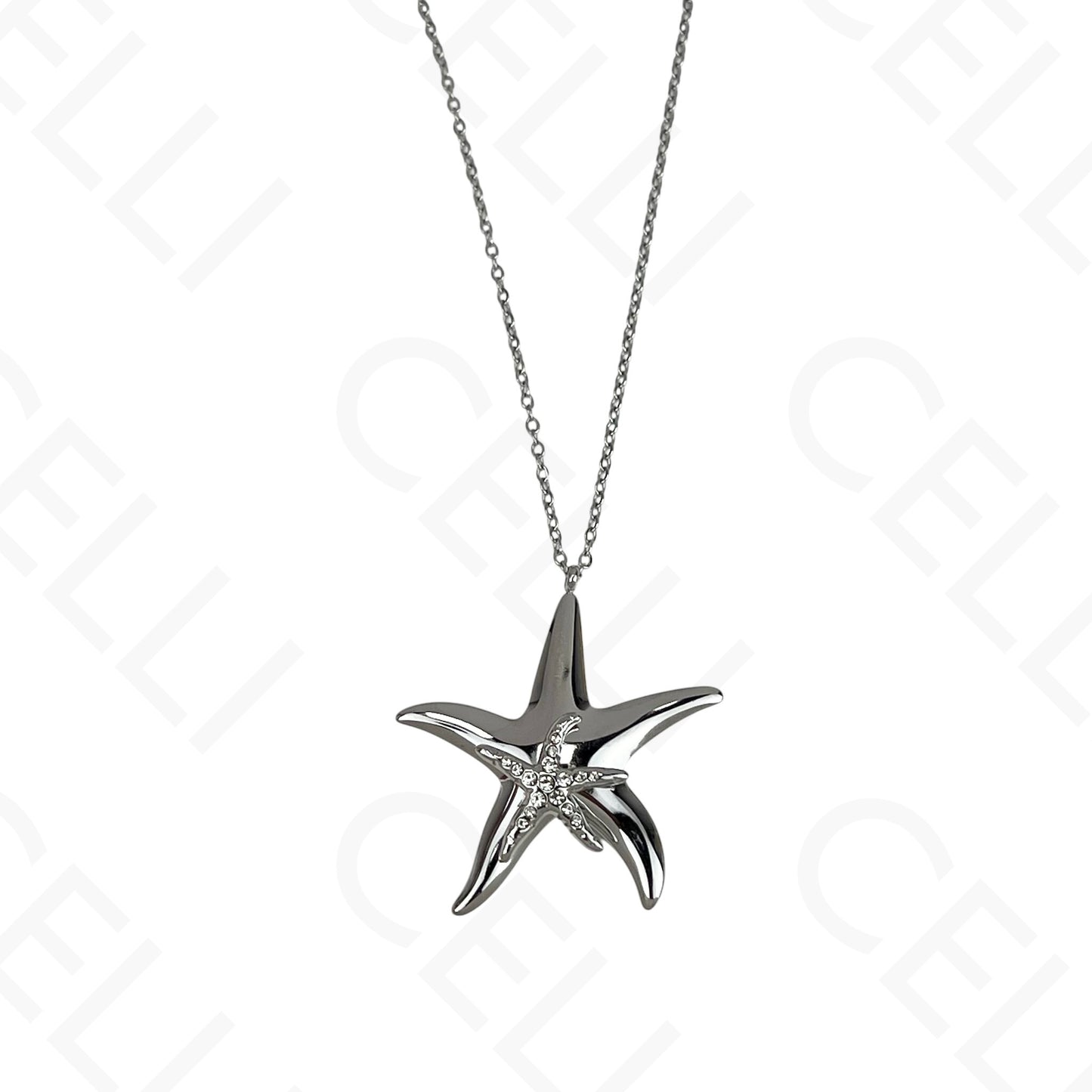 Stainless steel starfish with diamonds necklace