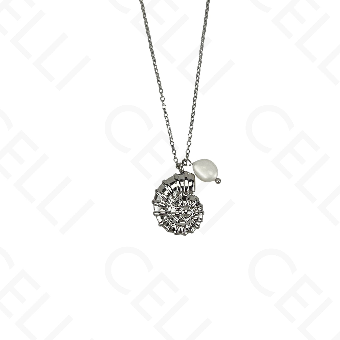 Steel Necklace - Cowrie Shell and Pearl